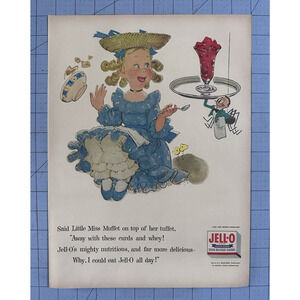 1955 Vintage Original Magazine Ad Jello Jell-o Nursery Rhyme Little Miss Muffet